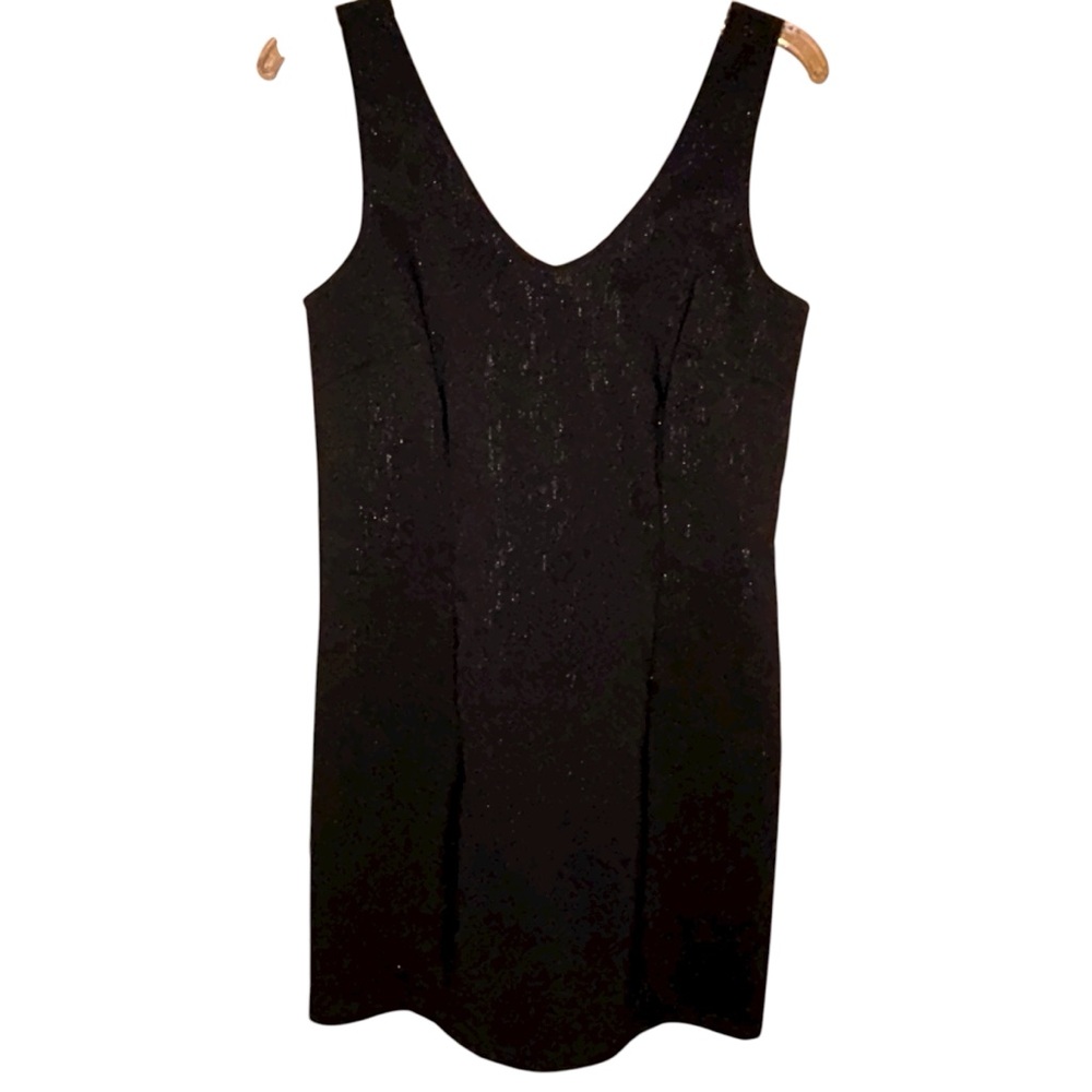 David Wayne Black Metallic Sleeveless Sheath Cocktail Wedding Guest Dress Sz 10